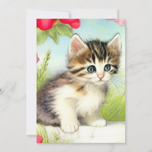Save The Date Chaton vintage blanc et Brown avec fleurs