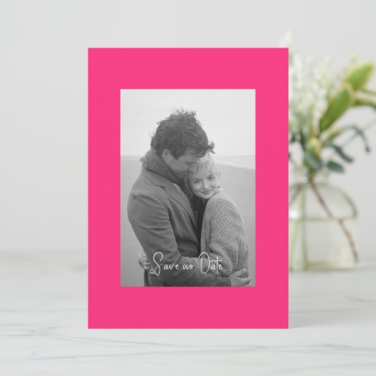 Save The Date Chaud rose moderne simplicité B/W Photo (Debout devant)