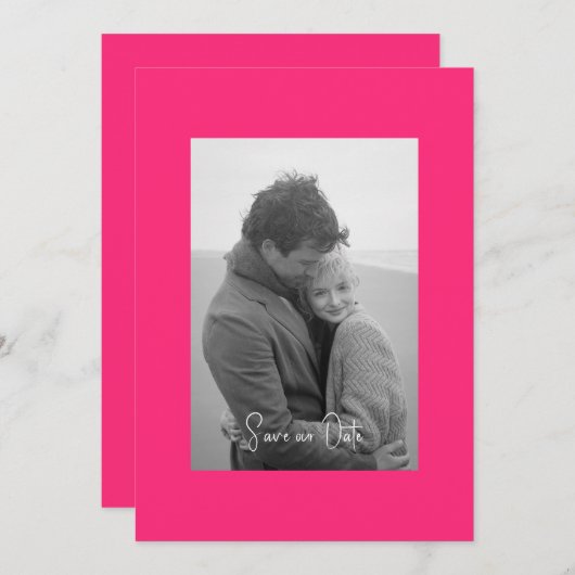 Save The Date Chaud rose moderne simplicité B/W Photo (Devant / Derrière)