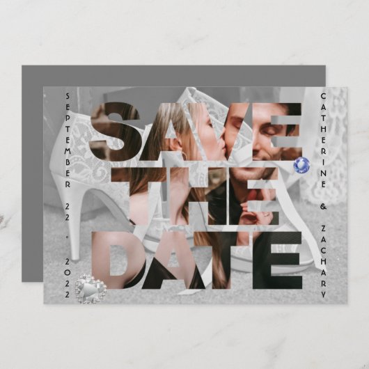 Save The Date Chaussure nuptiale Classy Diamond Heart Sapphire M (Devant / Derrière)