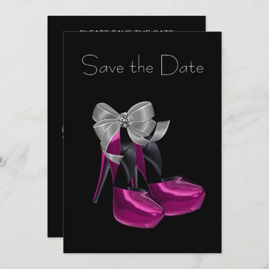Save The Date Chaussures à talon élevé rose chaud noir Enregistr (Devant / Derrière)