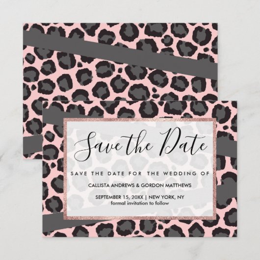 Save The Date Cheetah Léopard rose Fille Chic (Devant / Derrière)