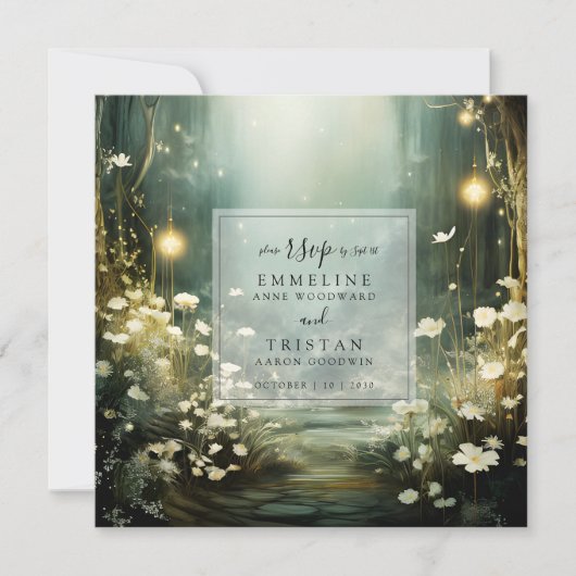Save The Date Chemin De Forêt Enchantée De Fleurs RSVP (Devant)