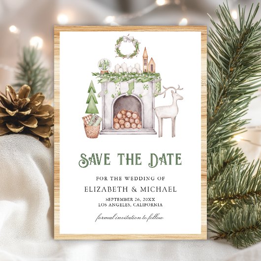 Save The Date Cheminée de Noël blanc Mariage photo