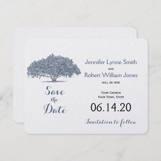 Save The Date Chêne Mossy en mariage bleu Enregistrer la date (Devant / Derrière)