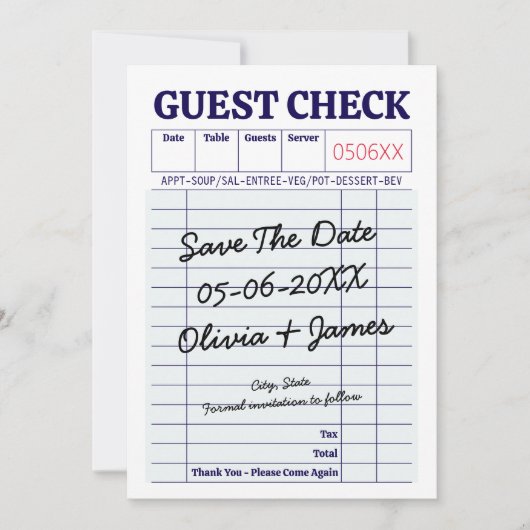 Save The Date Chèque d'invité Whimsical unique et amusant manusc (Devant)