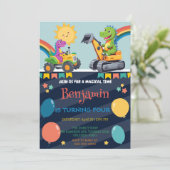 Save The Date Cher dinosaure tracteur ballon garçon école HBD (Debout devant)