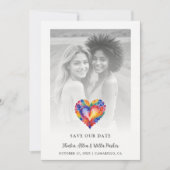 Save The Date Cherish Modern Pride Rainbow Heart Photo Wedding (Devant)