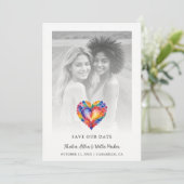 Save The Date Cherish Modern Pride Rainbow Heart Photo Wedding (Debout devant)