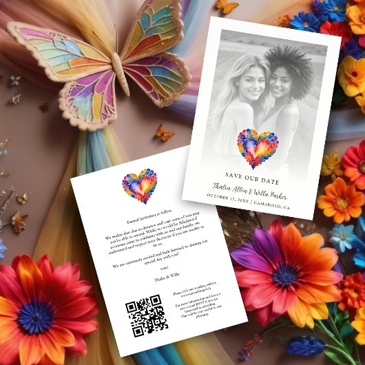 Save The Date Cherish Modern Pride Rainbow Heart Photo Wedding