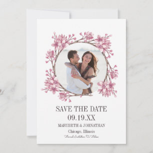 Save The Date Cherry Blossom Floral Wreath Photo Enregistrer La