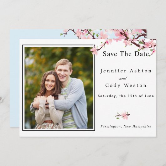 Save The Date Cherry Blossom Printemps Mariage Enregistrer La Da (Devant / Derrière)