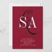 Save The Date Cherry Red Elegant Script Monogram Mariage (Devant)