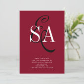 Save The Date Cherry Red Elegant Script Monogram Mariage (Debout devant)