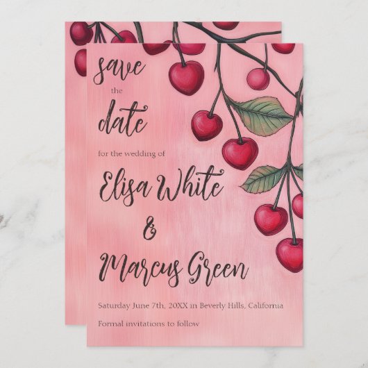Save The Date Cherry Vibes Fiançailles de mariage personnalisé (Devant / Derrière)