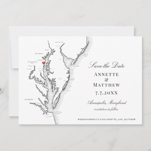 Save The Date Chesapeake Bay Annapolis MD Noir Blanc Mariage (Devant)