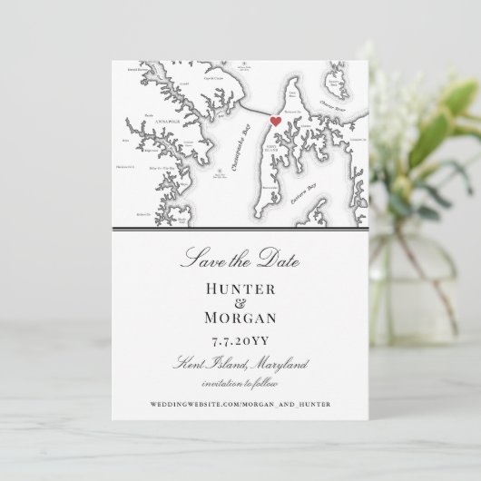 Save The Date Chesapeake Bay Beach Club Élégant noir blanc (Debout devant)