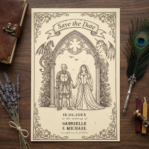Save The Date Chevalier de fantasy dragon mariage gothique
