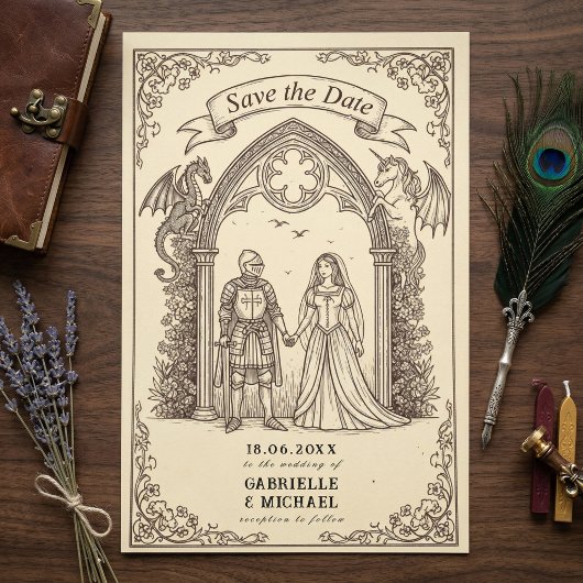 Save The Date Chevalier de fantasy dragon mariage gothique
