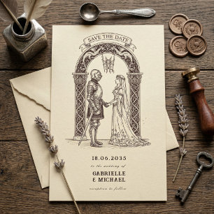 Save The Date Chevalier gothique médiéval  Mariage sépia