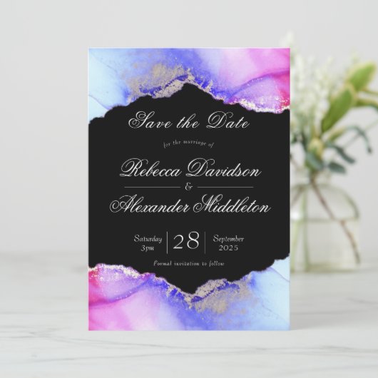 Save The Date Chic Amethyst violet Mariage noir (Debout devant)
