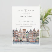 Save The Date Chic Amsterdam Hollandais Canal Watercolor Paysage (Debout devant)