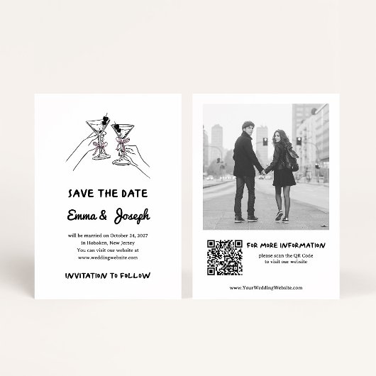 Save The Date Chic and Whimsical Martini Glasses and Photo
