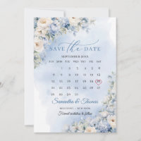 Chic aquarelle bleu fleurs calendrier eucalyptus