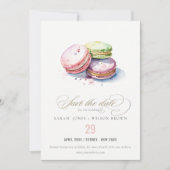Save The Date Chic Aquarelle Français Macarons boulangerie Maria (Devant)