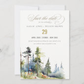 Save The Date Chic aquarelle Pine Forest Mariage paysage (Devant)