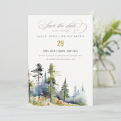 Save The Date Chic aquarelle Pine Forest Mariage paysage (Debout devant)