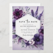 Save The Date Chic Beau Mariage Floral Violet (Devant / Derrière)