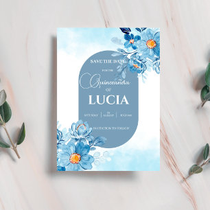 Save The Date Chic Bébé Bleu rose géométrique Quinceañera