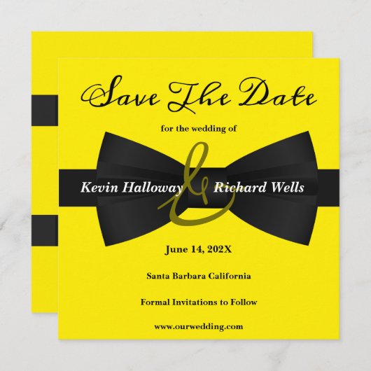 Save The Date Chic Black Cravate Mariage Gay Enregistrer La Date (Devant / Derrière)