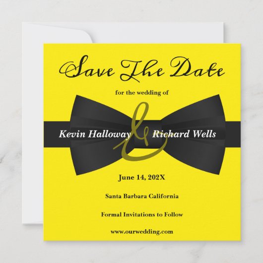 Save The Date Chic Black Cravate Mariage Gay Enregistrer La Date (Devant)