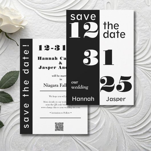 Save The Date Chic Black & White New Year's Eve Wedding 