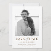 Save The Date Chic Black & White Photo Gold Texte Enregistrer la (Devant)