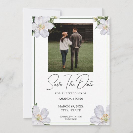 Save The Date Chic Blanc & Vert Jasmin Floral Enregistrer La Dat (Devant)