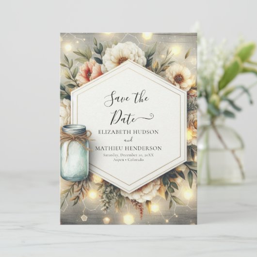 Save The Date Chic Bloom Mason Jar Mariage (Debout devant)