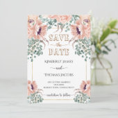 Save The Date Chic Blush Floral Mariage (Debout devant)