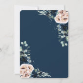 Save The Date Chic Blush Navy Blue Floral Silver Green Photo (Dos)