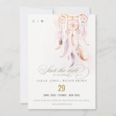 Save The Date Chic Boho Feather Dreamcatcher Watercolor Mariage (Devant)