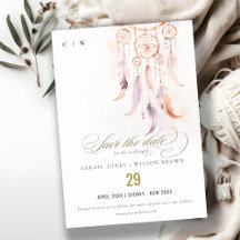 Chic Boho Feather Dreamcatcher Watercolor Mariage
