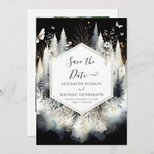 Save The Date Chic Boho Mariage forestier enchanté (Devant / Derrière)