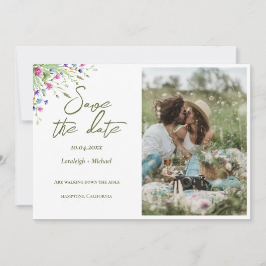 Save The Date Chic boho Photo fleurs sauvages mariage Enregistre (Devant)