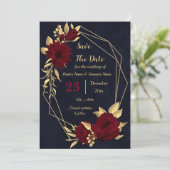 Save The Date Chic bordeaux et or marine géométrique (Debout devant)