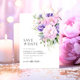 Save The Date Chic Botanique Rose Lavande Violet Mariage
