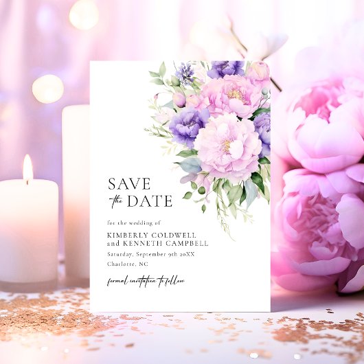 Save The Date Chic Botanique Rose Lavande Violet Mariage
