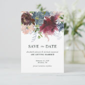 Save The Date Chic Bourgogne Bleu Poussiéreux Fleurs Aquarelle M (Debout devant)