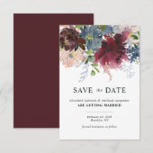 Save The Date Chic Bourgogne Bleu Poussiéreux Floral Aquarelle M (Devant / Derrière)